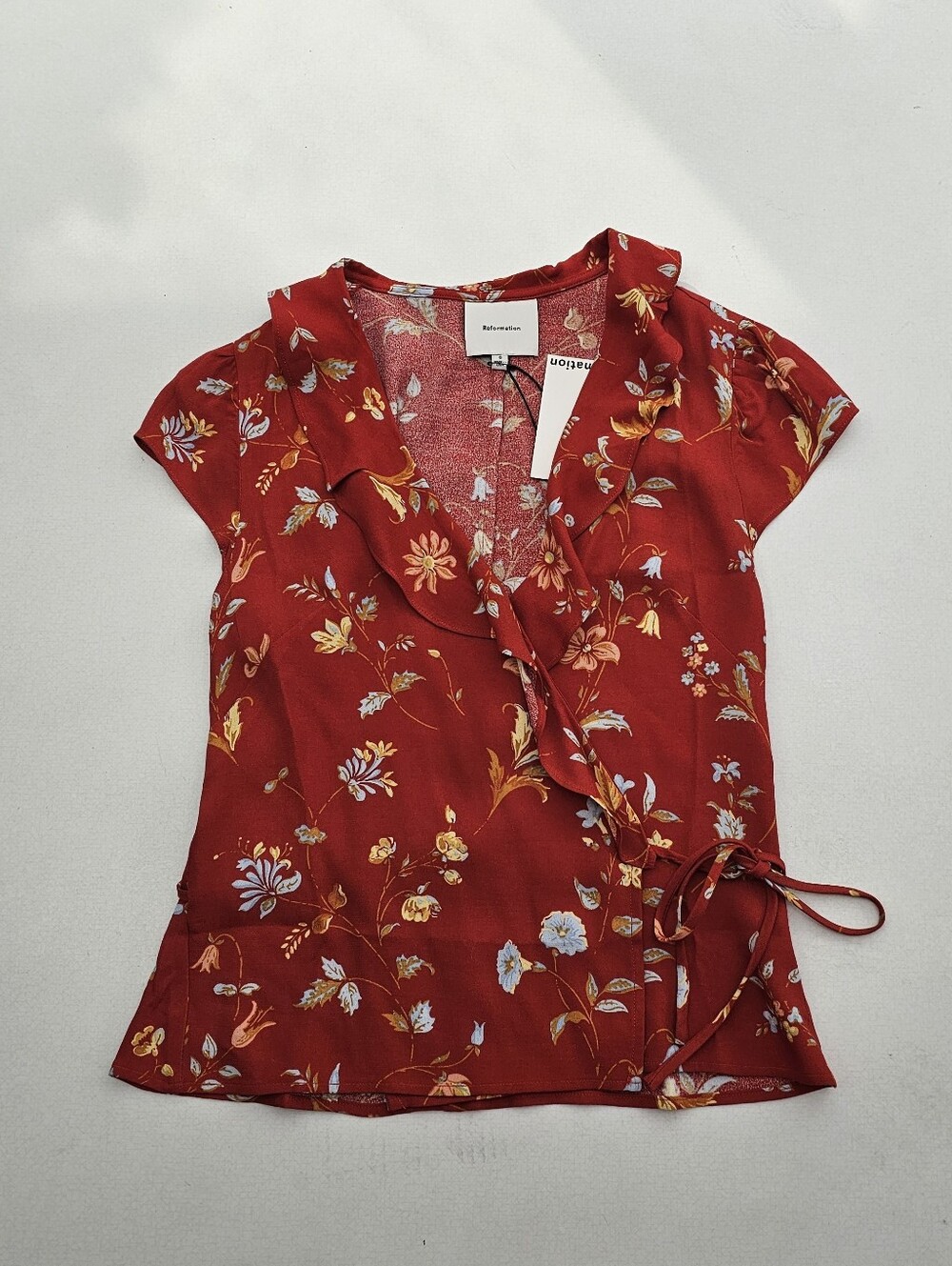 Reformation Clemence Floral Wrap Tie-Waist Blouse Top